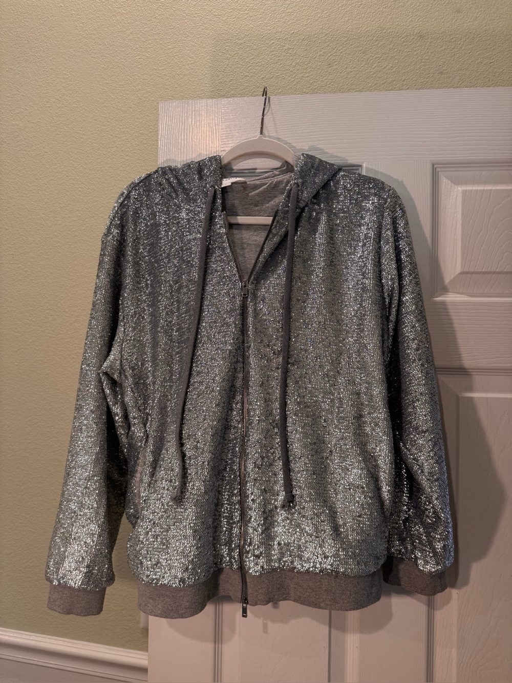 Robert Rodriguez Silver Sequin Zip-Up Hoodie Bomber